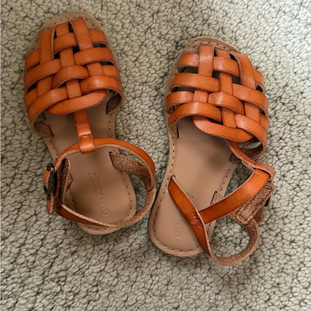 Old Navy Tan Woven Leather Ankle-Strap Sandals TODDLER